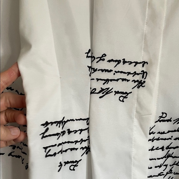 White button down collar Script-Print Mini Dress or Tunic XS - Picture 3 of 8